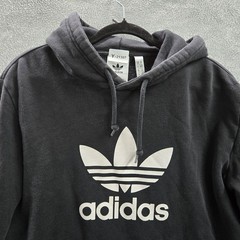 Adidas Men Hoodie M Black Trefoil Activewear Logo Drawstring Long Sleeve
