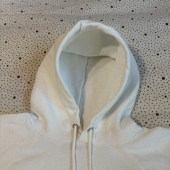 Vintage 1980s Sony Champion Hoodie Size Small White Blue Drawstring