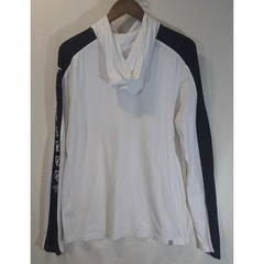 Vans Mens Long Sleeve Hooded T-Shirt White Black Colorblock Graphic Logo Size M