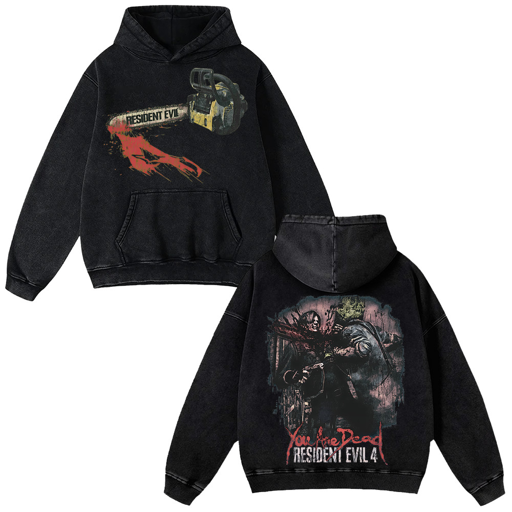 Resident Evil 4 Leon Chainsaw Execution Horror Hoodie Graphic Streetwear Tee