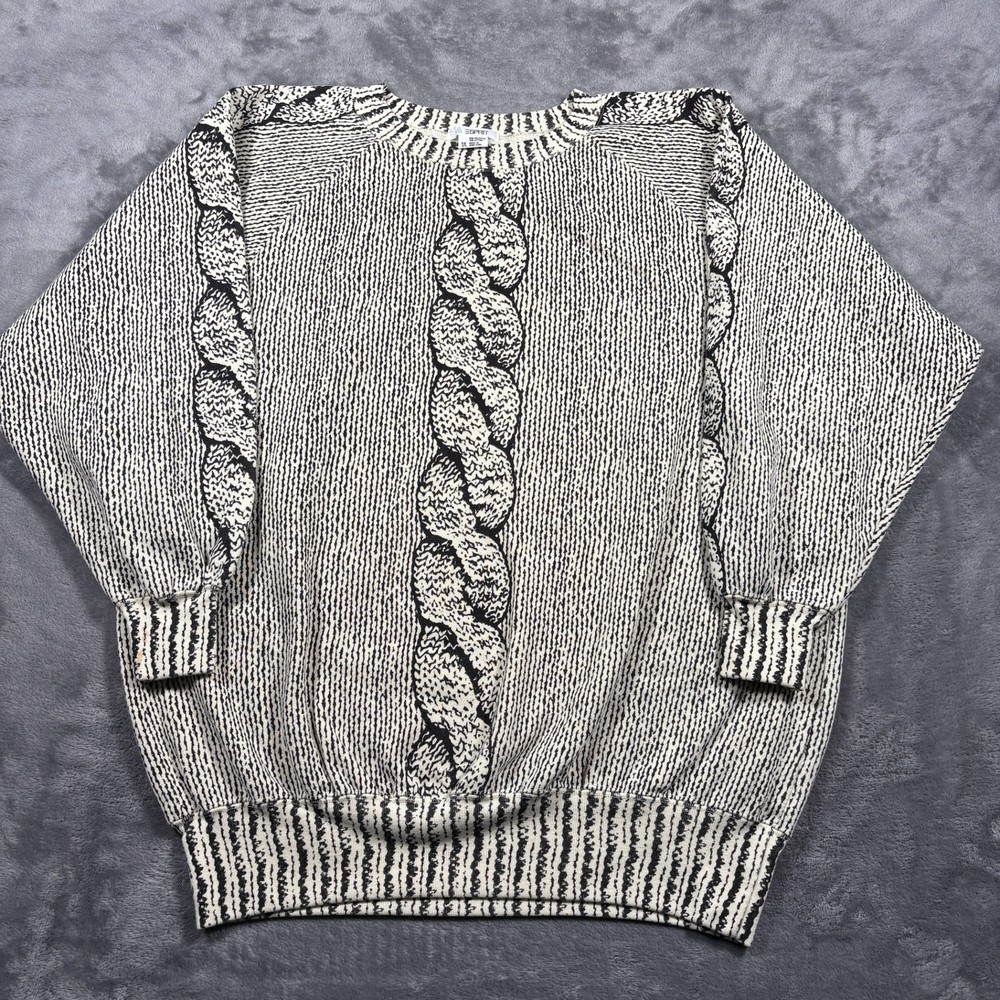 Vintage Esprit Sport Sweatshirt Mens Large Tall Black White Cable Knit Cotton