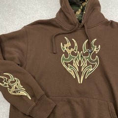 Retro Sapphire Lounge Hoodie Brown Camo Tribal Flames Size Large Vintage
