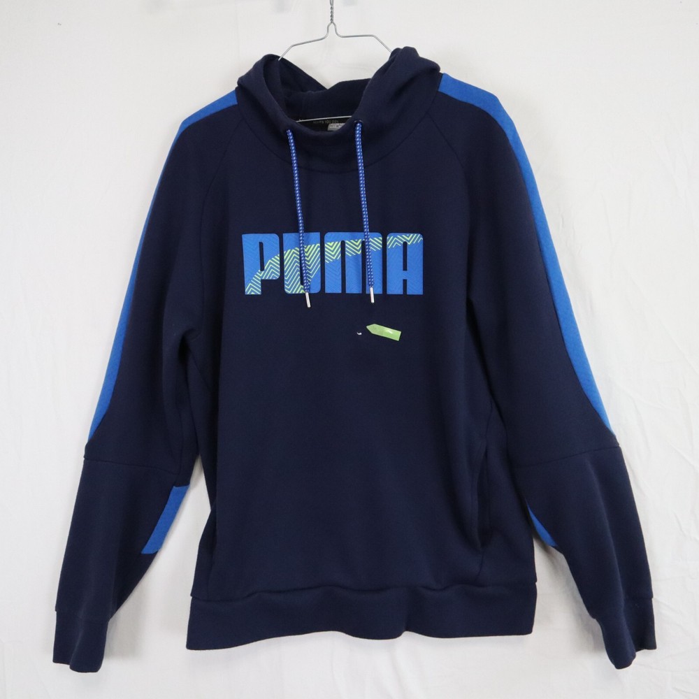 PUMA Hoodie Mens Large Activewear Pullover Sweatshirt Dark Blue Long Sleeve