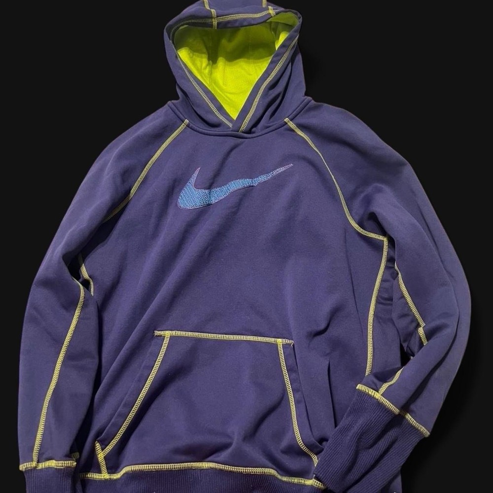 Nike Therma-FIT Mens XL Purple Green Pullover Hoodie Fleece Pockets