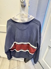 D&F Men’s Colorblock Collared Pullover Sweatshirt Long Sleeve Blue Red M