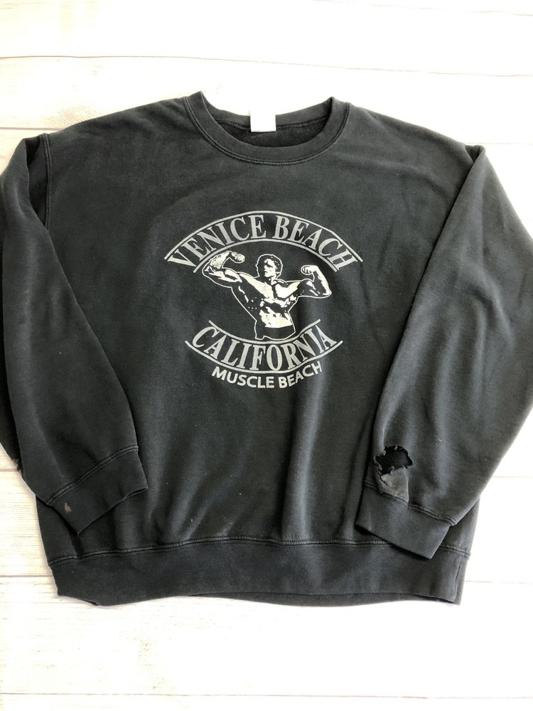 Venice Beach California Gildan Sweatshirt Mens Large VTG Muscle Beach Fleece