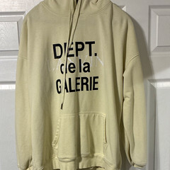 Men’s Beige Pullover Hoodie L Graphic Logo Print Drawstring Kangaroo Pocket