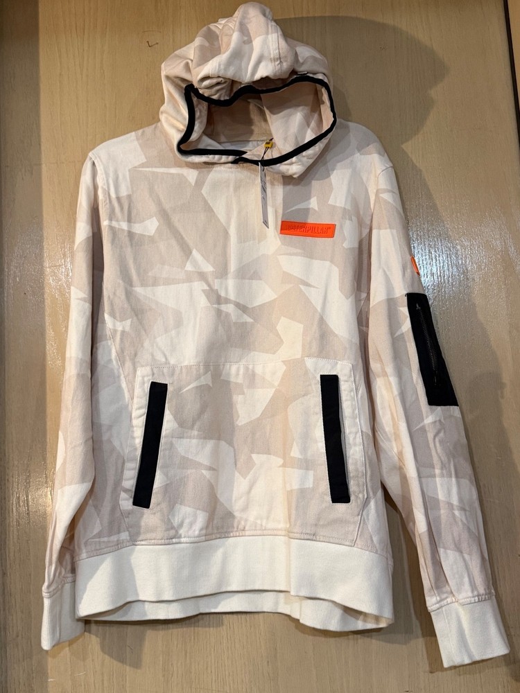 CAT Workwear Men’s Camouflage Pullover Hoodie Beige Orange Patch NWT small