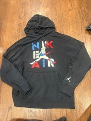 Nike air Jordan Black Hoodie with Red, White, and Blue Nike Air Logo – Medium