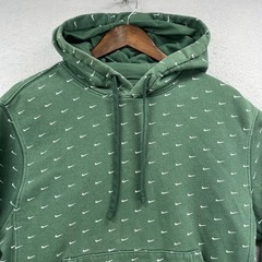 Nike Hoodie Mens S Green All Over Swoosh Print Fleece Sportswear Sweatshirt