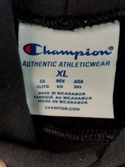Champion Men Sweatshirt XL Black Logo Hooded Kangaroo Pocket Pullover Workout