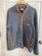 Men’s All Season Blue Sherpa Fleece Pullover Sweatshirt, Size Large Reg