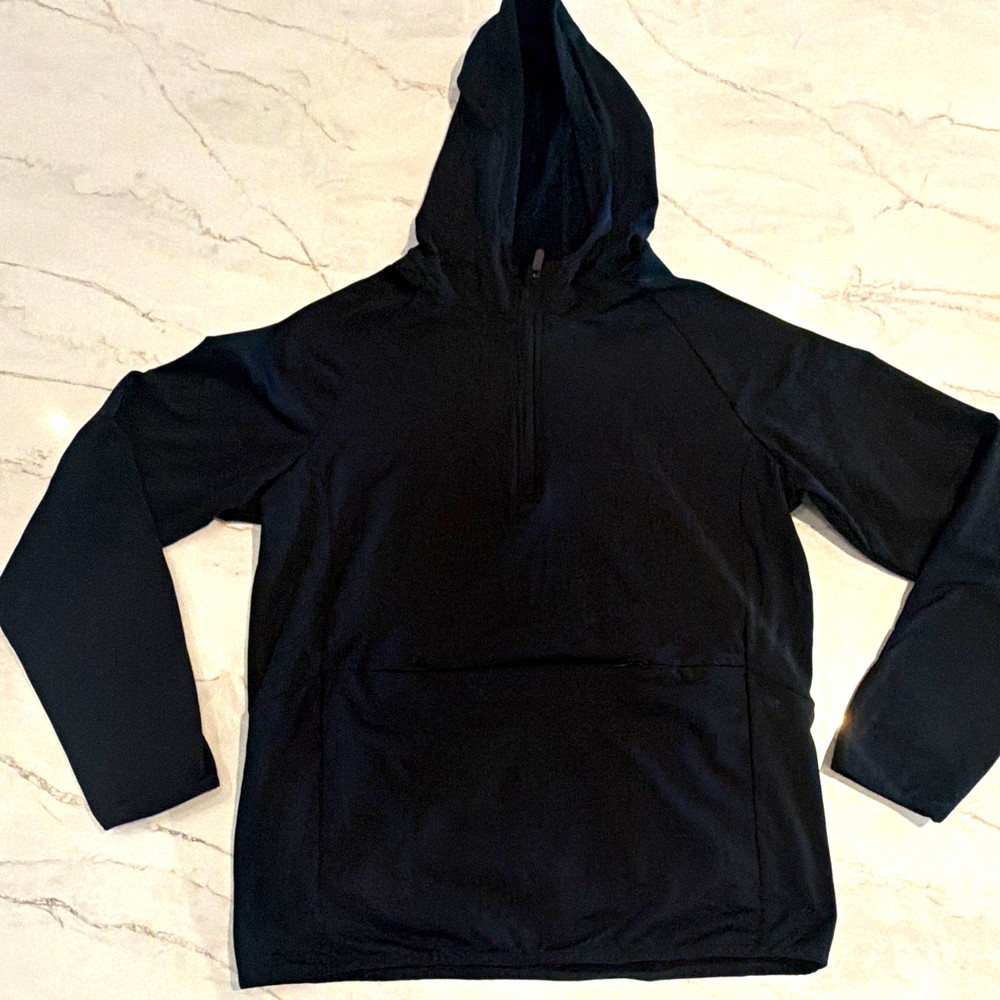 GAIAM Men’s Large Black Quarter Zip Hooded Performance Pullover Jacket Stretch