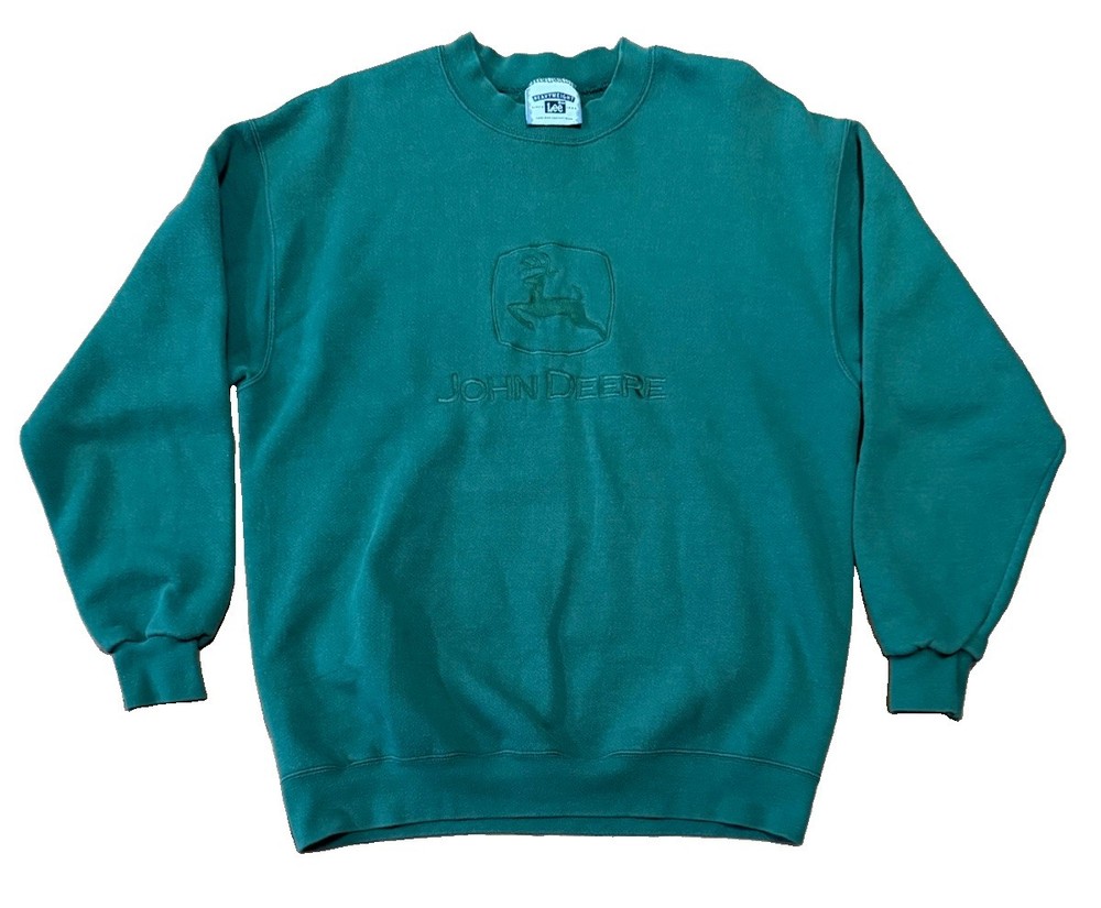 VTG John Deere Lee Sweatshirt Medium Green Embroidered Crewneck Heavyweight