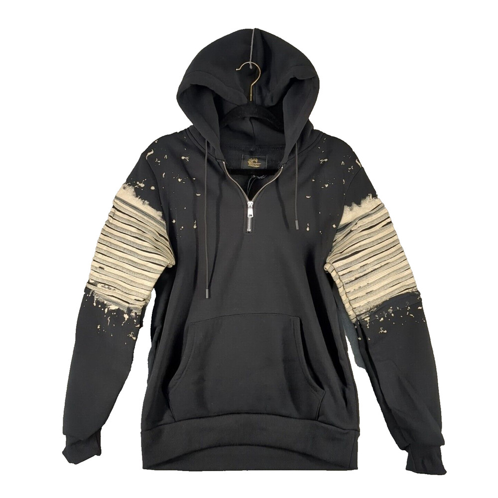 NWT $69 TAILORED REC Apocalypse Fleece Hoodie SMALL Pleated Sleeve Hand painted
