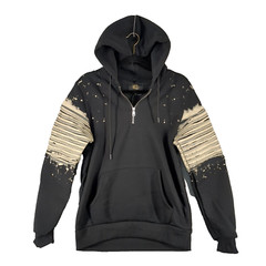 NWT $69 TAILORED REC Apocalypse Fleece Hoodie SMALL Pleated Sleeve Hand painted