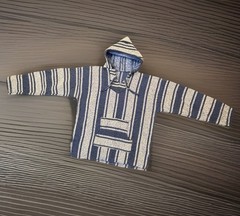 Royal Blue Striped Grunge Knit Sweatshirt Pullover Hoodie | Unisex Size S