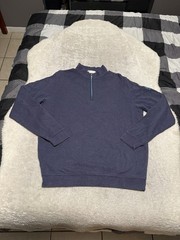 Peter Millar Crown Sport Men’s 1/4 Zip Blue Sweatshirt Size Medium Logo Sleeve