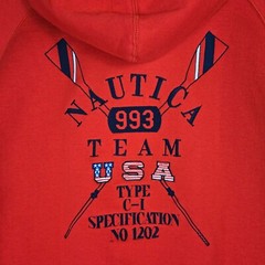 VTG NAUTICA TEAM USA New 1/4 Button Hoodie Mens Sz Large Red Sweatshirt Hooded
