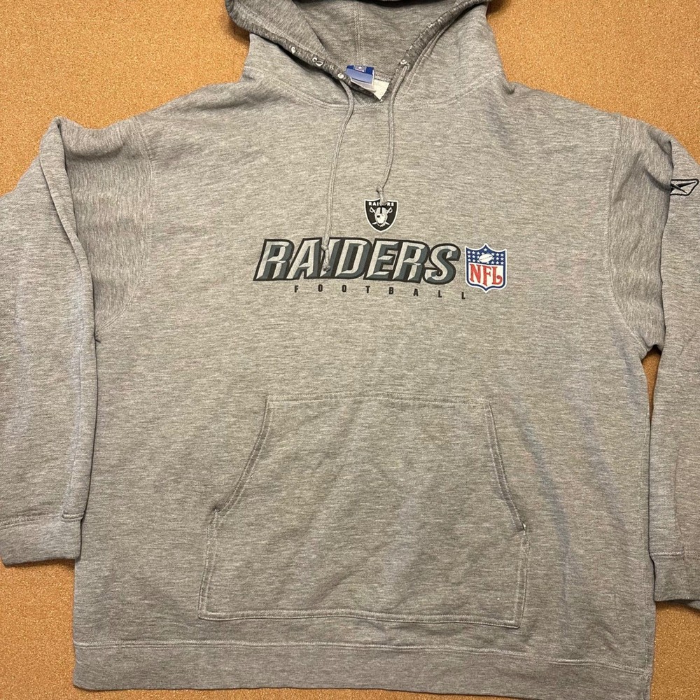 NFL Hoodie Mens Large Gray Oakland Raiders Football Reebok Vintage Sweatshirt