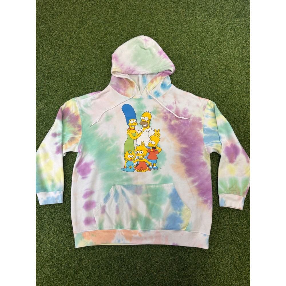 The Simpsons Tie Dye Hoodie Pastel Family Graphic Sweatshirt Mens Large