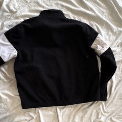 FILA Unisex Fleece Sweatshirt M Black White Colorblock 1/4 Zip Pockets