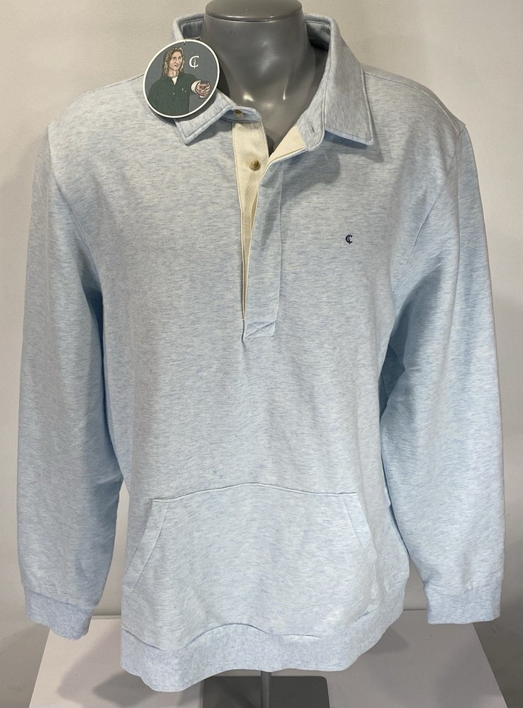 CRIQUET Mens XXL Rugby Style Collared Sweatshirt NWT Ice Blue Heather New