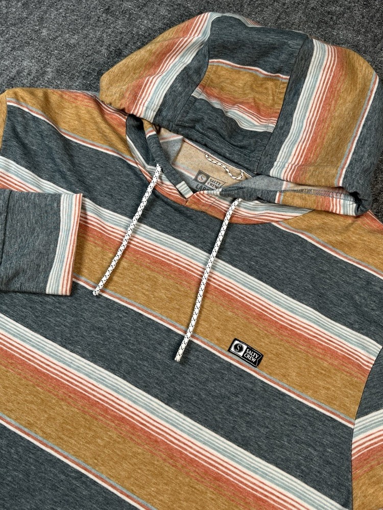Salty Crew Hoodie men Large Premium Tech Tee Pullover Multi Stripe polyblend