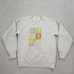 Vintage Colors Of Benetton Sweatshirt Mens Medium Gray Crew 90s US Made Read