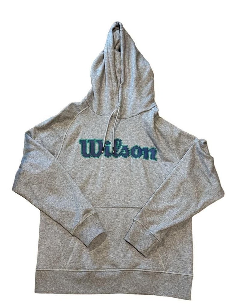 Wilson Heavyweight Embroidered Spellout Logo Hoodie Men’s M Gray Pullover