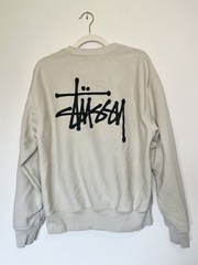Stussy Sweatshirt Men’s Small Beige Basic Crew 90s Logo Crewneck Streetwear