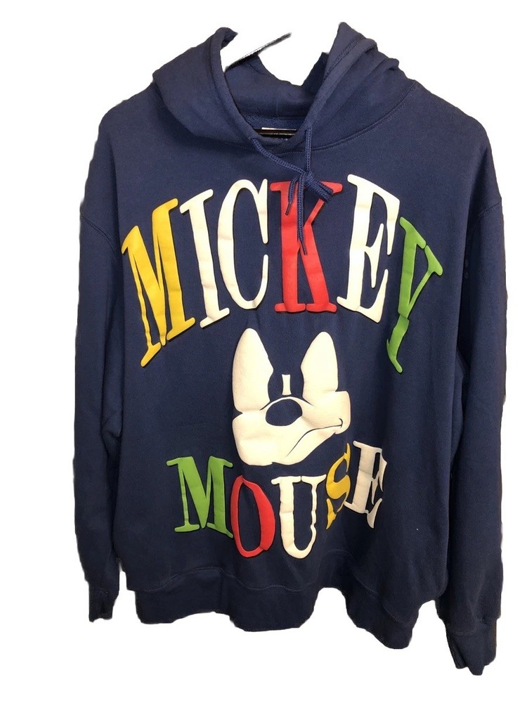 Disney Mickey Mouse Blue Hoodie Men’s XL Puzzled Face Block Letter Pullover