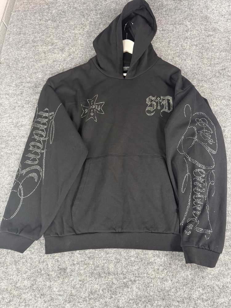 Supply And Demand Hoodie Mens XL Beaded Cross Shirt Black Streetwear Hip Hop N4