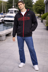 Nike Force Hoodie Men’s L Black Red Full Zip Long Sleeve 100% Polyester Athletic