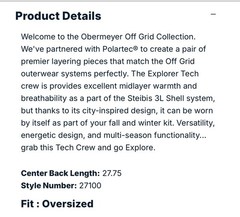 NWT Men’s Obermeyer Explorer Tech Crewneck Sweatshirt Large Cement $159
