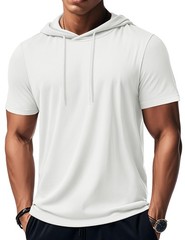 Mens Short Sleeve Hoodie Cotton Casual T-Shirts Sport Hooded Sweatshirt Pullover