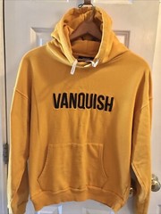 Vanquish Fitness Hoodie Men’s Size Small Orange Yellow Raised Letters