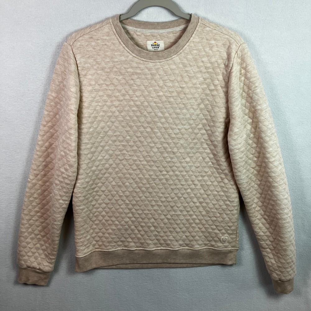 Marine Layer Men’s Corbet Quilted Crewneck Size Medium Oatmeal