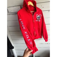 None Global Red Zip Up Hoodie Mens Large Love Kills Skull Graphic Streetwear