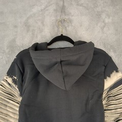 NWT $69 TAILORED REC Apocalypse Fleece Hoodie SMALL Pleated Sleeve Hand painted