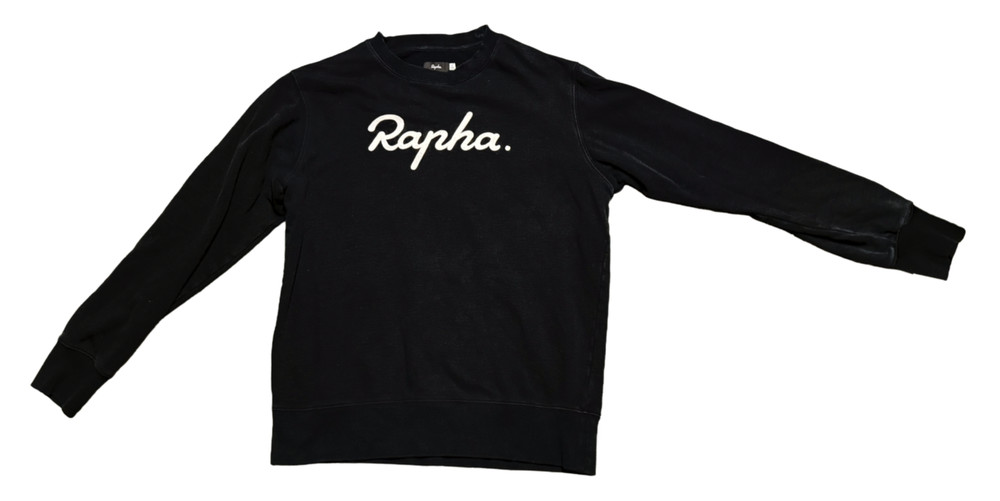 Rapha. Logo Sweatshirt Black Crewneck 100% Cotton Size Large Pullover ~Cycling