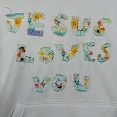 Vapor Apparel Jesus Loves You Hoodie Unisex Size S White Patchwork Graphic