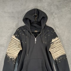 NWT $69 TAILORED REC Apocalypse Fleece Hoodie SMALL Pleated Sleeve Hand painted