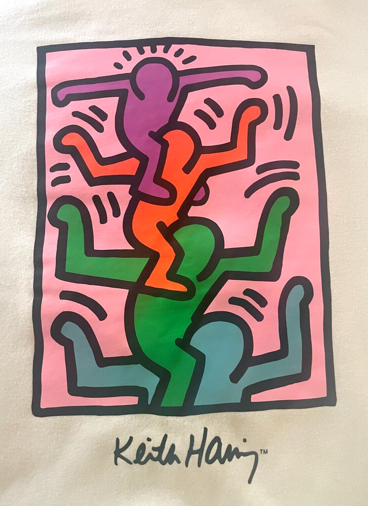 Keith Haring Sweatshirt US Size S EUC Long Sleeve H & M White Bright Shoulders