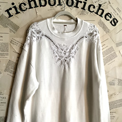 Free People Prairie Sweatshirt Tunic Dress Eyelet Lace Swing Hem Ivory S NEW