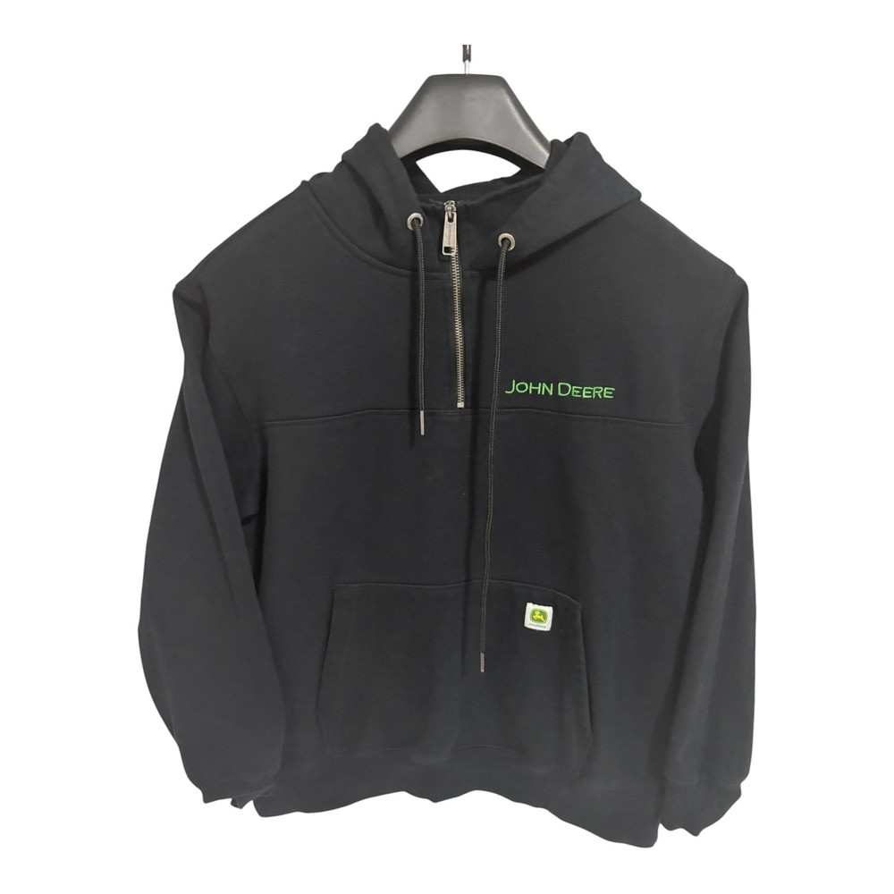 John Deere Men’s Quarter Zip Hoodie Heavyweight Pullover Black Size Large