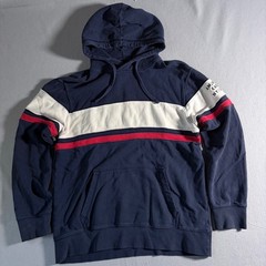 American Eagle Mens Colorblock Stripe Hoodie Navy Blue White Red Size Large