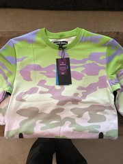 CREATE 2MRW Men’s Size Small (S) Lime Camouflage Pullover Sweatshirt Crewneck