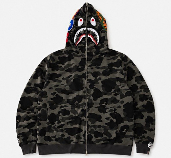 A Bathing Ape BAPE Shark Full Zip Camo Hoodie Gray/Black Men’s Size L