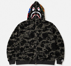 A Bathing Ape BAPE Shark Full Zip Camo Hoodie Gray/Black Men’s Size L